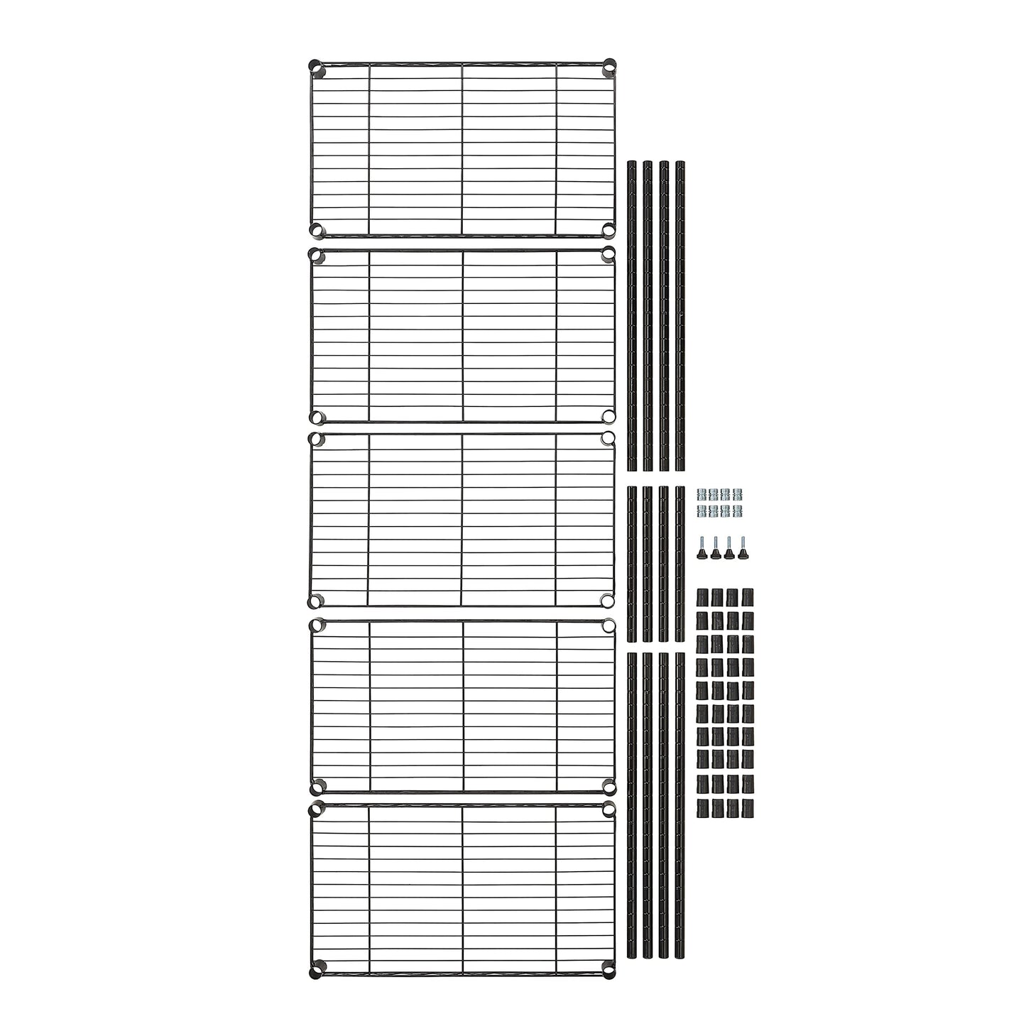Amazon Basics Scaffaliera a 5 ripiani stretti, altezza dei ripiani e piedini di livellamento regolabili, senza rotelle, Nero, 60.1 x 35.6 x 152.4 cm (D x W x H)