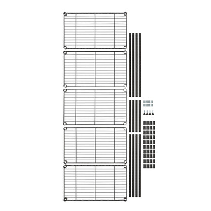 Amazon Basics Scaffaliera a 5 ripiani stretti, altezza dei ripiani e piedini di livellamento regolabili, senza rotelle, Nero, 60.1 x 35.6 x 152.4 cm (D x W x H)