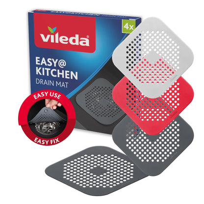 Vileda Filtri di Scarico Set di 4 - Filtro per Lavello, Filtro per Capelli per vasca e doccia - Previene Odori e Intasamenti - Raccogli Capelli Doccia, Copri Scarico Doccia