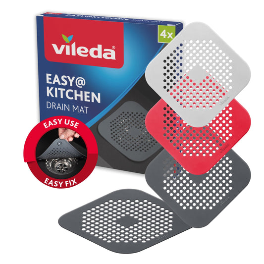 Vileda Filtri di Scarico Set di 4 - Filtro per Lavello, Filtro per Capelli per vasca e doccia - Previene Odori e Intasamenti - Raccogli Capelli Doccia, Copri Scarico Doccia