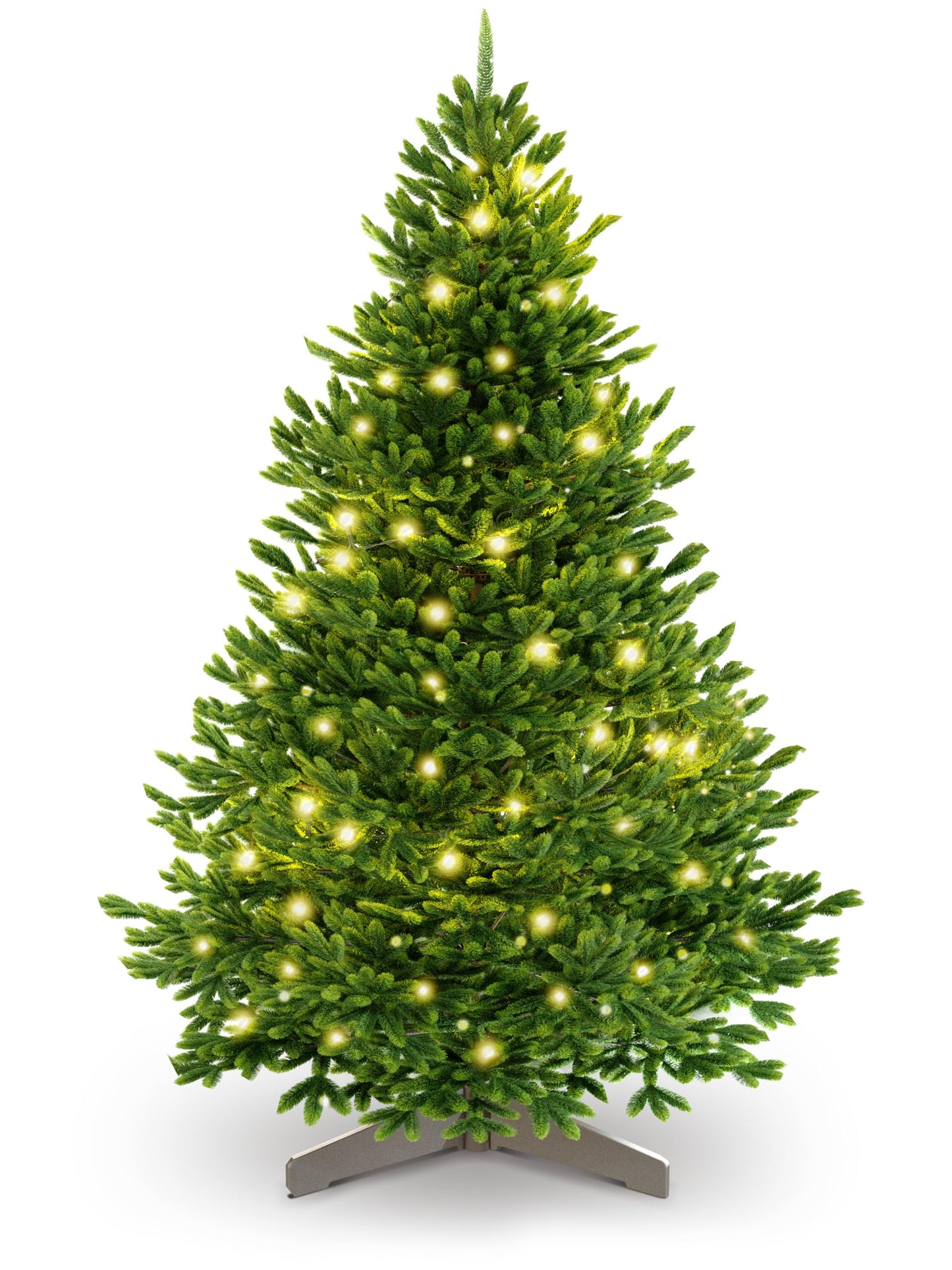 Albero di Natale artificiale [100% stampato a iniezione] - Nordman realistico con cima robusta | christmas tree di prima qualità con supporto in legno certificato FSC (150 cm, con illuminazione) , spedizione gratuita su ordine superiore a 50€
