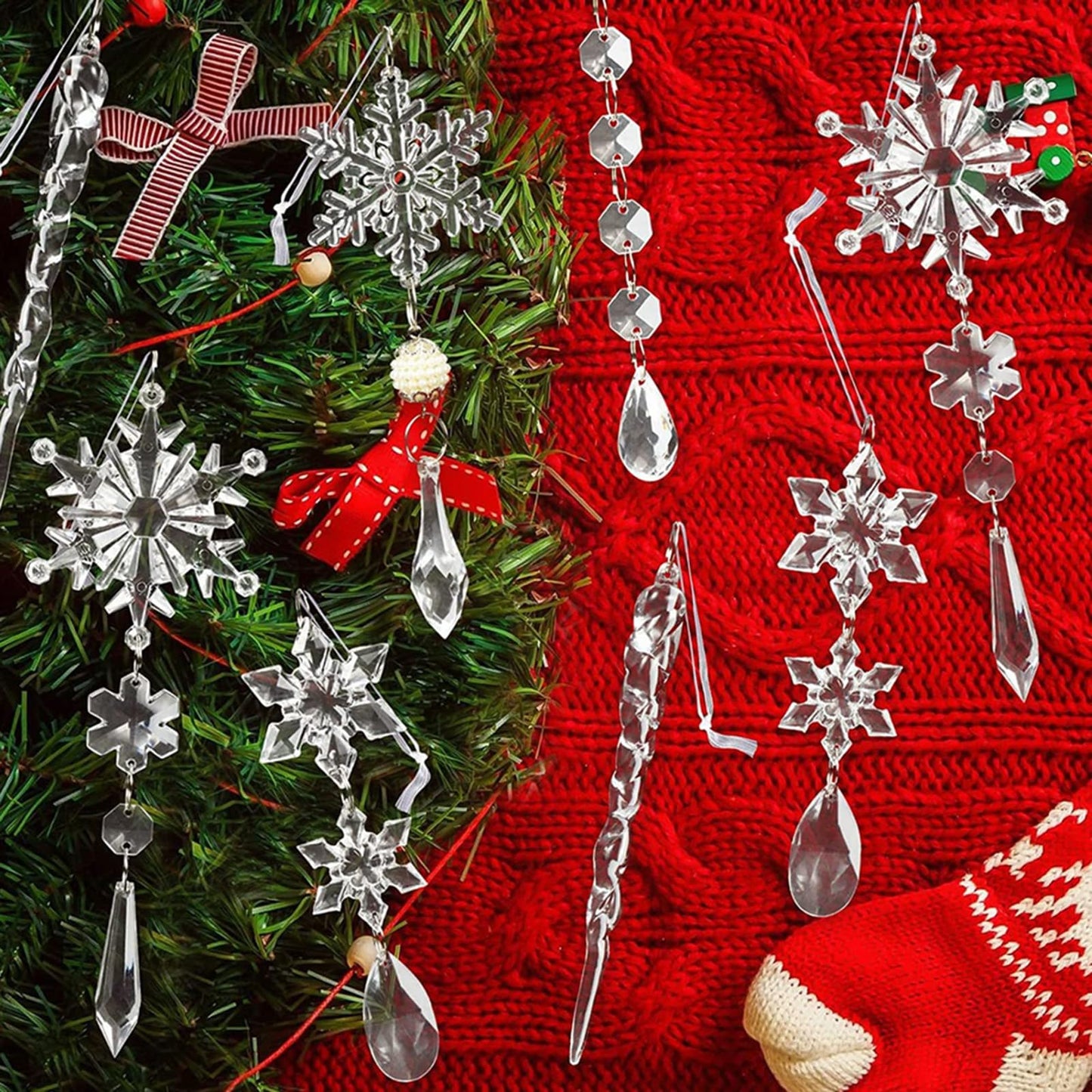 Jogoico Decorazione Natalizia Acrilico Fiocco di Neve Ghiaccioli Ornamenti Set 10 Pezzi, Ghiaccioli Albero di Natale, Fiocco di Neve Trasparenti Ciondolo in Cristallo Acrilico per la Festa , spedizione gratuita su ordine superiore a 50€