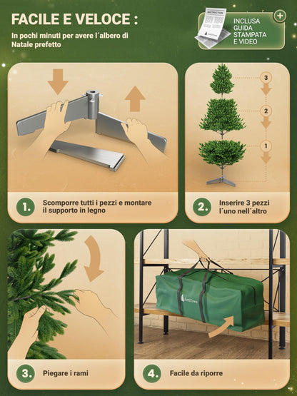 Albero di Natale artificiale [100% stampato a iniezione] - Nordman realistico con cima robusta | christmas tree di prima qualità con supporto in legno certificato FSC (150 cm, con illuminazione) , spedizione gratuita su ordine superiore a 50€