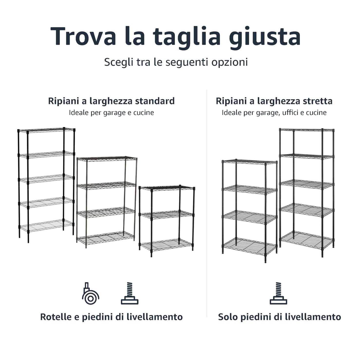 Amazon Basics Scaffaliera a 5 ripiani stretti, altezza dei ripiani e piedini di livellamento regolabili, senza rotelle, Nero, 60.1 x 35.6 x 152.4 cm (D x W x H)