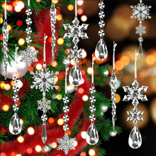 Jogoico Decorazione Natalizia Acrilico Fiocco di Neve Ghiaccioli Ornamenti Set 10 Pezzi, Ghiaccioli Albero di Natale, Fiocco di Neve Trasparenti Ciondolo in Cristallo Acrilico per la Festa , spedizione gratuita su ordine superiore a 50€