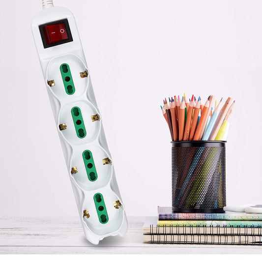 Extrastar Multipresa 12 Posti 4 polivalenti (schuko 10/16A) 8 bivalenti 10/16A, Colore bianco, Cavo 1.5 m - Spina 16A