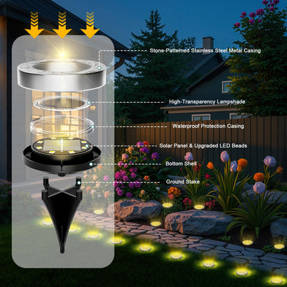 FIFlying 10 pezzi Luci Solari da Giardino, 8 LED Lampade Solare da Terra, Acciaio Inossidabile Bianco Caldo Faretti Sepolta Solari a Led da Esterno, per Prato, Vialetto, Marciapiede, Patio