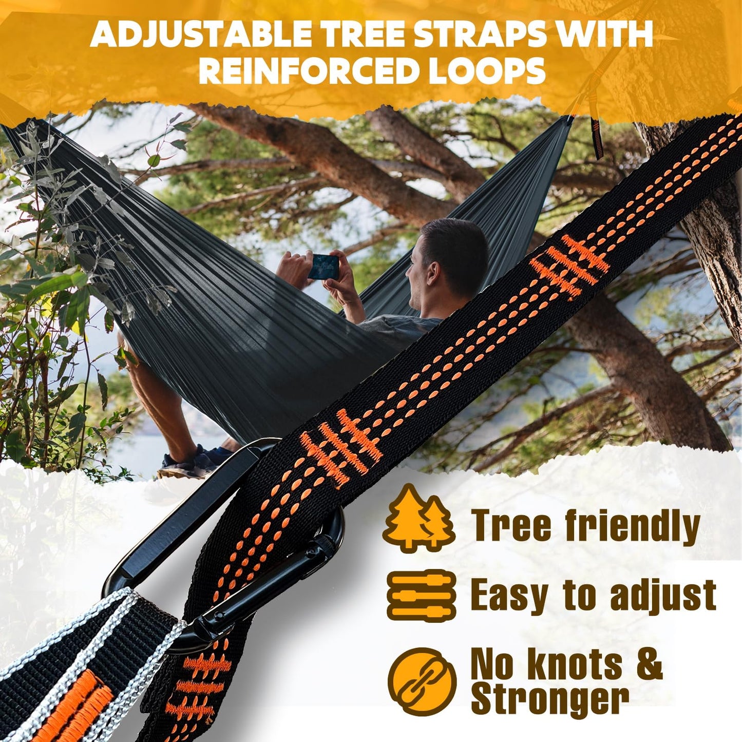 NTUREFUN Amaca da Campeggio da Viaggio Ultraleggera | Capacità di Carico 300kg,(275 x140 cm) Traspirante,Nylon da Paracadute ad Asciugatura Rapida | 2 x Moschettoni, 2 x Corde in Nylon Incluse