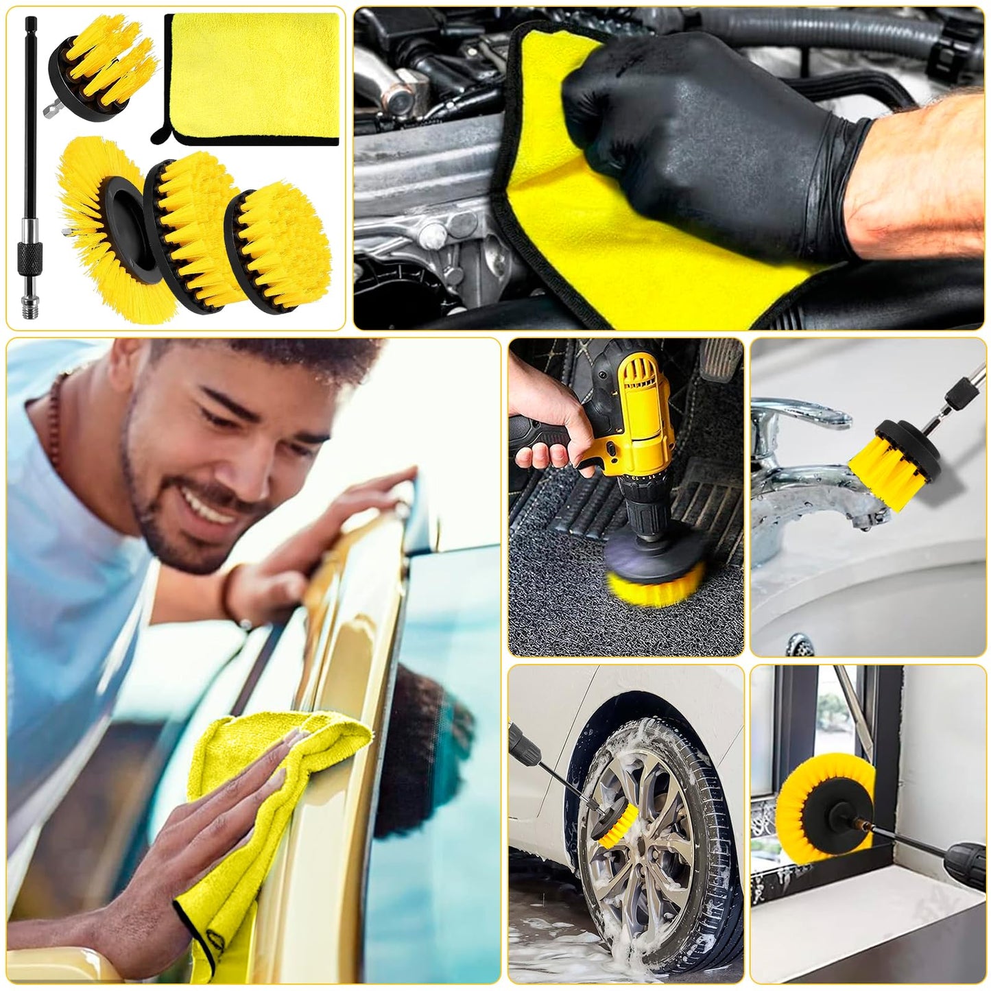 AOUVT 10 Pezzi Spazzola per Trapano, Spazzola per la Pulizia del Trapano Elettrico, Spazzola per la Pulizia Delle Ruote, Set Spazzole per Pulizia adatto per Cucina, Auto, Bagno, Piastrelle, Bicchiere