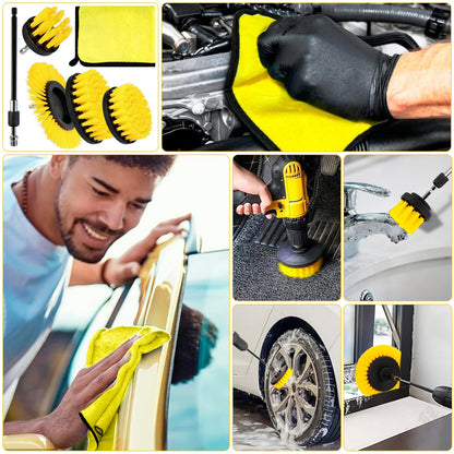 AOUVT 10 Pezzi Spazzola per Trapano, Spazzola per la Pulizia del Trapano Elettrico, Spazzola per la Pulizia Delle Ruote, Set Spazzole per Pulizia adatto per Cucina, Auto, Bagno, Piastrelle, Bicchiere