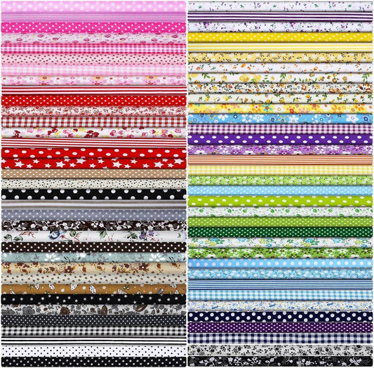 LetCart Confezione da 70 quadrati di tessuto in cotone con stampa floreale, per lavori fai da te, morbidi panni da cucito pretagliati per borse, cuscini, vestiti per bambole (25 x 25 cm, disegni , spedizione gratuita su ordine superiore a 50€
