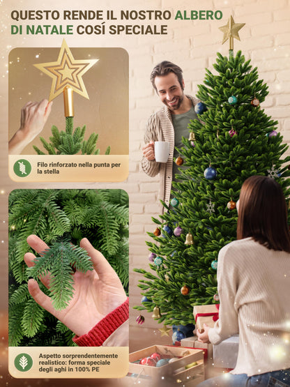 Albero di Natale artificiale [100% stampato a iniezione] - Nordman realistico con cima robusta | christmas tree di prima qualità con supporto in legno certificato FSC (150 cm, con illuminazione) , spedizione gratuita su ordine superiore a 50€
