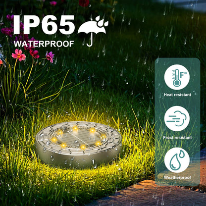 FIFlying 10 pezzi Luci Solari da Giardino, 8 LED Lampade Solare da Terra, Acciaio Inossidabile Bianco Caldo Faretti Sepolta Solari a Led da Esterno, per Prato, Vialetto, Marciapiede, Patio