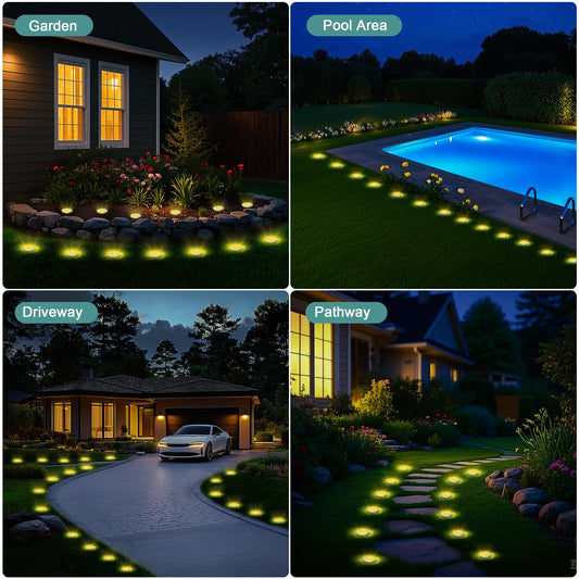 FIFlying 10 pezzi Luci Solari da Giardino, 8 LED Lampade Solare da Terra, Acciaio Inossidabile Bianco Caldo Faretti Sepolta Solari a Led da Esterno, per Prato, Vialetto, Marciapiede, Patio
