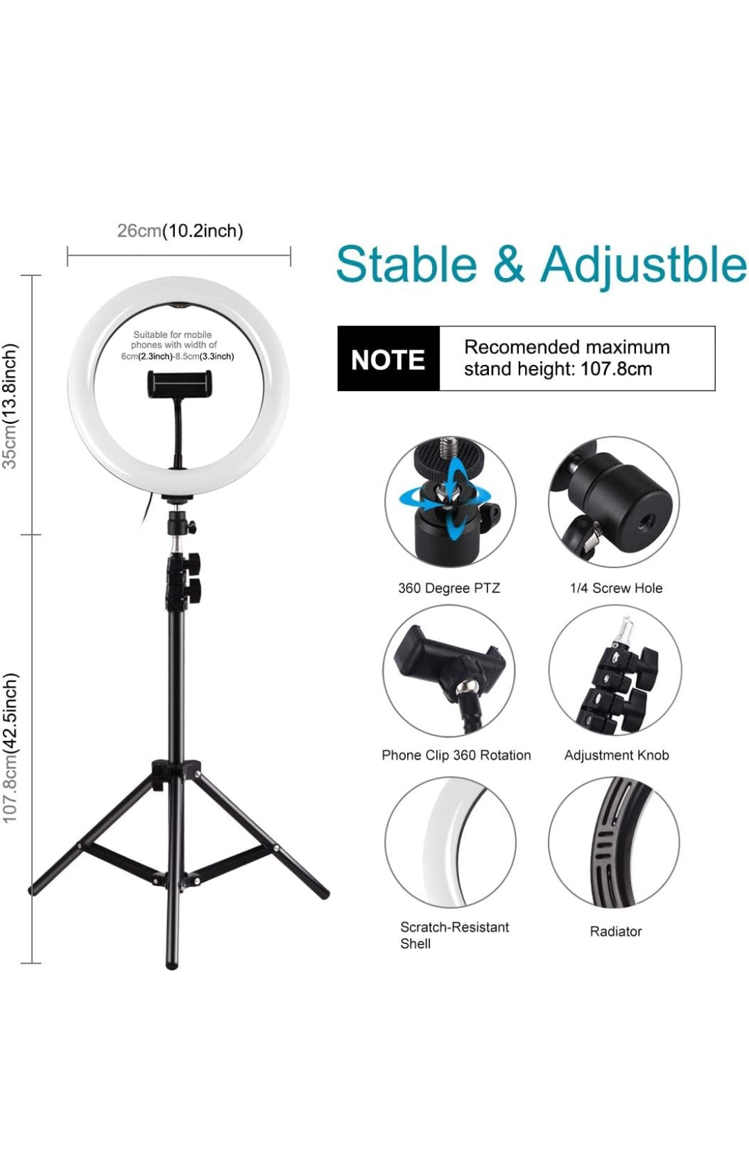 APP LIFE Ring Light Luce per Selfie da 10 Pollici - Staffa Triangolare - Luce ad Anello LED da 3 modalità di illuminazione con 10 luminosità - Trucco, Fotografia, YouTube, TikTok, Video selfie , consegna gratuita