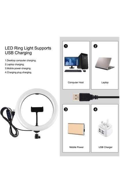 APP LIFE Ring Light Luce per Selfie da 10 Pollici - Staffa Triangolare - Luce ad Anello LED da 3 modalità di illuminazione con 10 luminosità - Trucco, Fotografia, YouTube, TikTok, Video selfie , consegna gratuita
