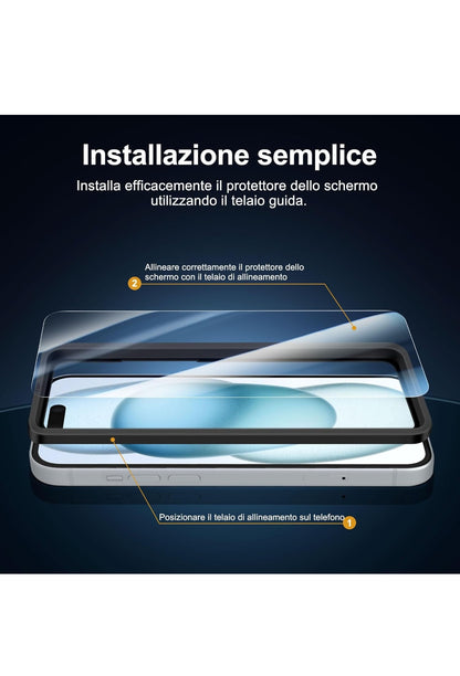 NEW'C 3 Pezzi, Vetro Temperato per iPhone 16, iPhone 15 (6,1 Pollici), Pellicola Prottetiva Anti Graffio - Ultra resistente - Trasparente HD - Strumento di installazione facile incluso , Disponibile tutti gli iphone , Consegna gratuita su ordine 50€