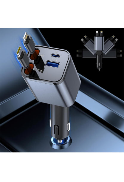 BOOTEEK 4 in 1 Caricatore Auto 69W Carica Rapida Caricatore per Auto USB C con Cavo Retrattile & Porta USB-C/A, Caricabatterie Auto Accendisigari per iPhone 16/15/14/13/12/Samsung S25, Veicoli 12/24V , spedizione gratuita su ordine superiore 50€