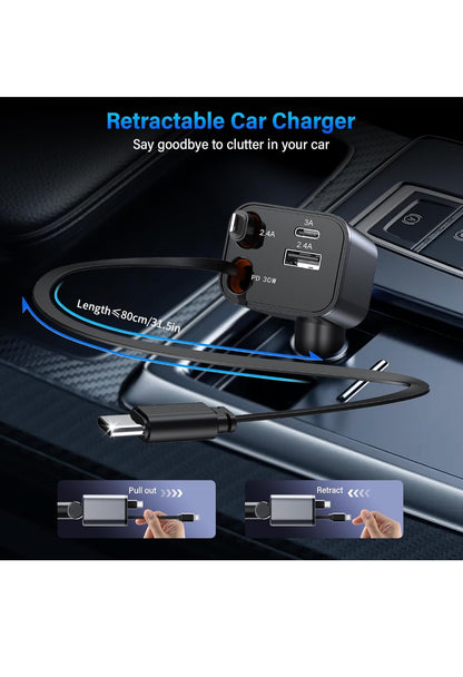BOOTEEK 4 in 1 Caricatore Auto 69W Carica Rapida Caricatore per Auto USB C con Cavo Retrattile & Porta USB-C/A, Caricabatterie Auto Accendisigari per iPhone 16/15/14/13/12/Samsung S25, Veicoli 12/24V , spedizione gratuita su ordine superiore 50€