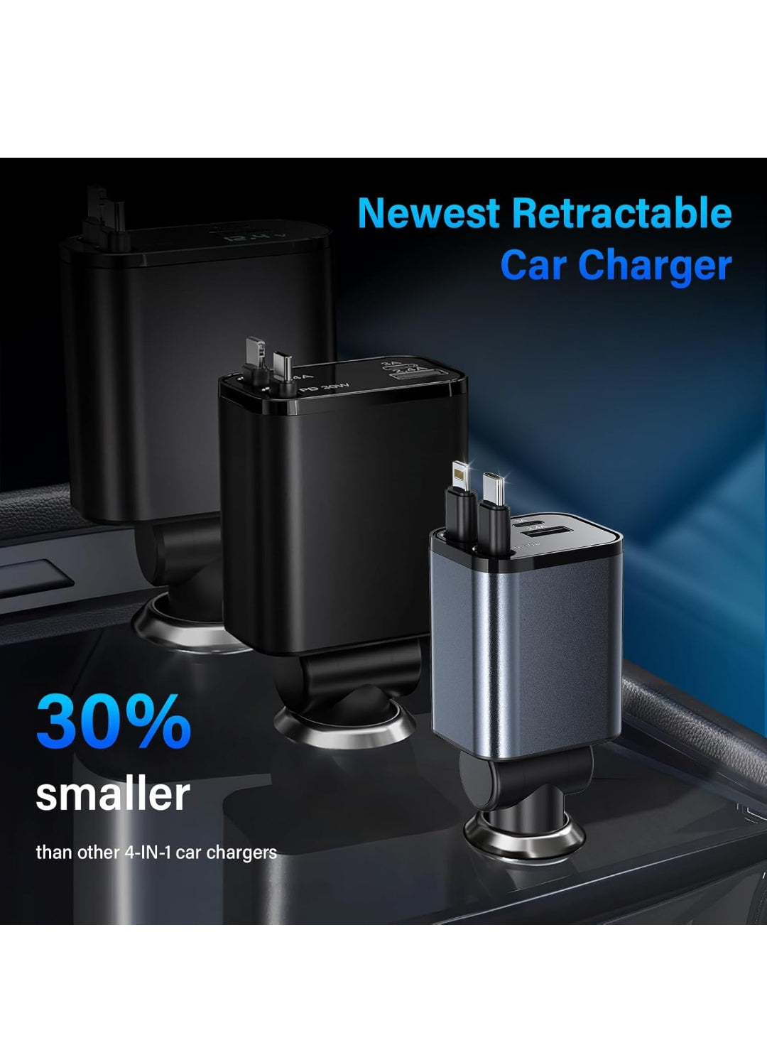 BOOTEEK 4 in 1 Caricatore Auto 69W Carica Rapida Caricatore per Auto USB C con Cavo Retrattile & Porta USB-C/A, Caricabatterie Auto Accendisigari per iPhone 16/15/14/13/12/Samsung S25, Veicoli 12/24V , spedizione gratuita su ordine superiore 50€
