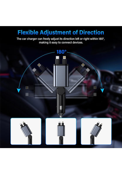 BOOTEEK 4 in 1 Caricatore Auto 69W Carica Rapida Caricatore per Auto USB C con Cavo Retrattile & Porta USB-C/A, Caricabatterie Auto Accendisigari per iPhone 16/15/14/13/12/Samsung S25, Veicoli 12/24V , spedizione gratuita su ordine superiore 50€