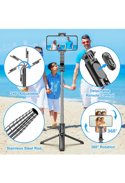SelfieShow Bastone Selfie per Iphone, 106cm Estensibile Selfie Stick Monopiede 4 in 1 Asta Bastone Selfie Treppiede con Telecomando Wireless Rimovibile per iPhone Samsung Huawei Smartphone , spedizione gratuita su ordine superiore 50€
