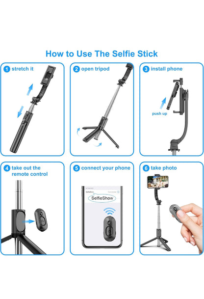 SelfieShow Bastone Selfie per Iphone, 106cm Estensibile Selfie Stick Monopiede 4 in 1 Asta Bastone Selfie Treppiede con Telecomando Wireless Rimovibile per iPhone Samsung Huawei Smartphone , spedizione gratuita su ordine superiore 50€