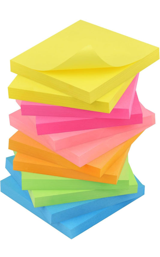 ZCZN 12 Blocchetti di Foglietti Adesivi, 80 Fogli per Blocco, 76mm x76mm, Utilizzato Come Promemoria, Annotazione e Registrazione degli Elementi da Fare, Colore Neon , spedizione gratuita su ordine superiore 50€