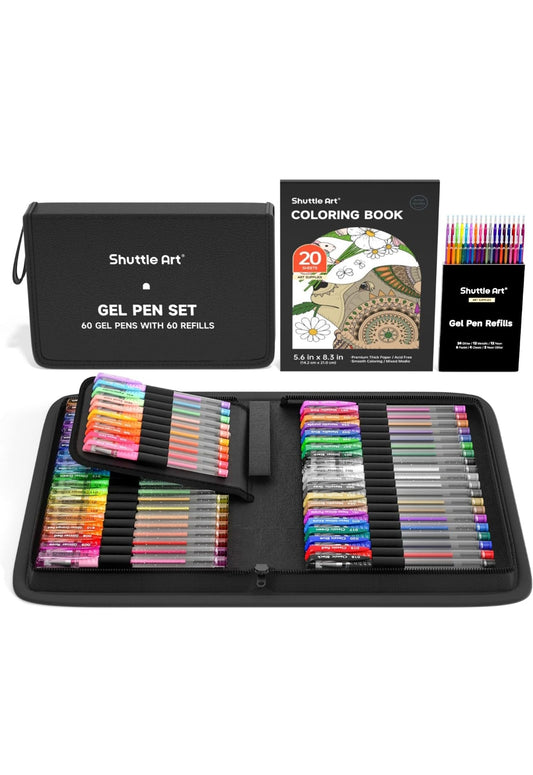Shuttle Art Penne Gel Colorate Gel, 120 Set Penne Gel Colorate Pack, Penne Glitter con 60 Ricariche per Adulti per Colorare Libri da Disegno Graffiti Artigianato Libro da Schizzo Diario , spedizione gratuita su ordine superiore a 50€