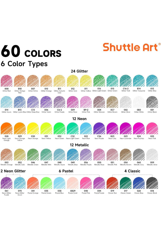 Shuttle Art Penne Gel Colorate Gel, 120 Set Penne Gel Colorate Pack, Penne Glitter con 60 Ricariche per Adulti per Colorare Libri da Disegno Graffiti Artigianato Libro da Schizzo Diario , spedizione gratuita su ordine superiore a 50€