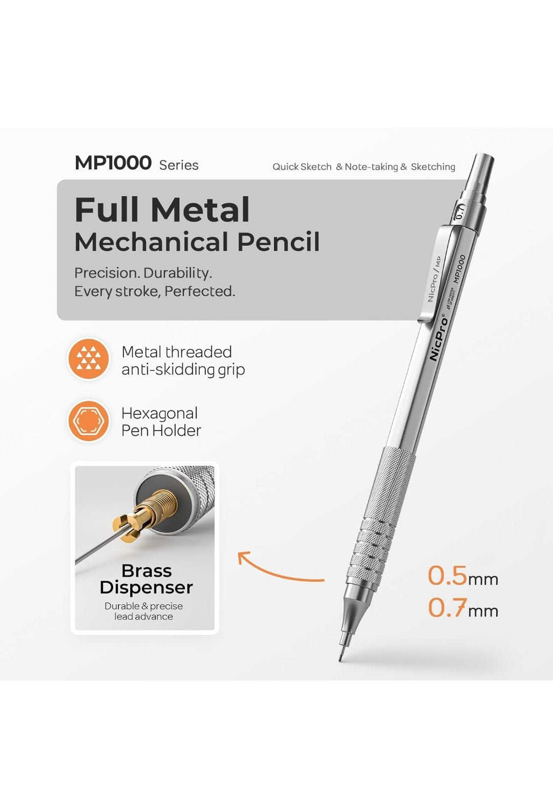 Nicpro 2 Pezzi 0,5 & 0,7mm Metallo Matite Meccaniche Set con Astuccio, Art Matite Portamine con 6 Tubi HB Mine, 2 Gomma, 9 Ricariche Di Gomma, Astuccio Per Artista Disegno Scrittura, Schizzi , spedizione gratuita su ordine superiore a 50€