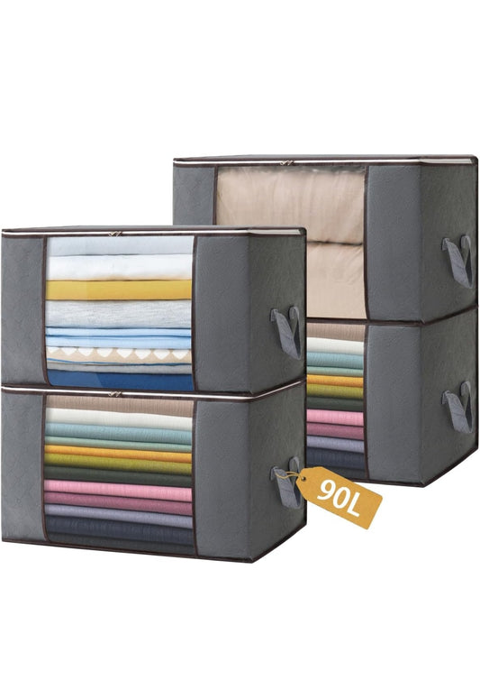 Boic 4 pezzi Scatole per Armadio 90L, Contenitori Salvaspazio per Vestiti, Grande Capacità, Organizer Pieghevole per Indumenti, Scatola Trasloco, Buste Pieghevole per Indumenti, Coperte, spedizione gratuita su ordine superiore a 50€