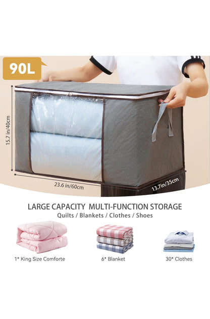 Boic 4 pezzi Scatole per Armadio 90L, Contenitori Salvaspazio per Vestiti, Grande Capacità, Organizer Pieghevole per Indumenti, Scatola Trasloco, Buste Pieghevole per Indumenti, Coperte, spedizione gratuita su ordine superiore a 50€