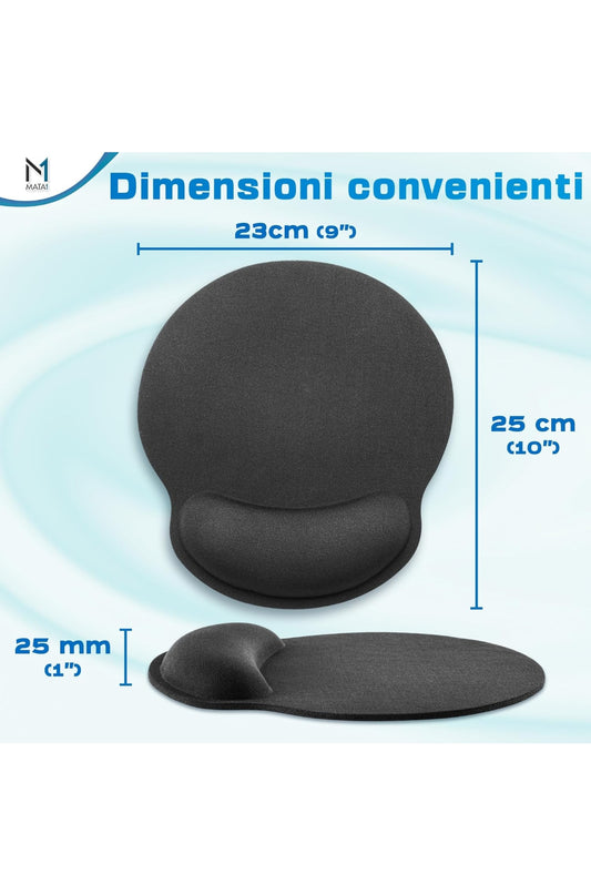 Tappetino per mouse Mata1 (nero), supporto per il polso ergonomico con imbottitura morbida, tappetino per mouse adatto ai viaggi con morbido cuscino in memory foam in gel , spedizione gratuita su ordine superiore a 50€