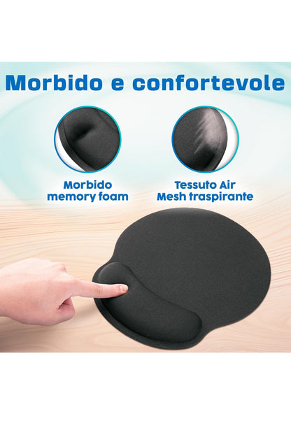 Tappetino per mouse Mata1 (nero), supporto per il polso ergonomico con imbottitura morbida, tappetino per mouse adatto ai viaggi con morbido cuscino in memory foam in gel , spedizione gratuita su ordine superiore a 50€